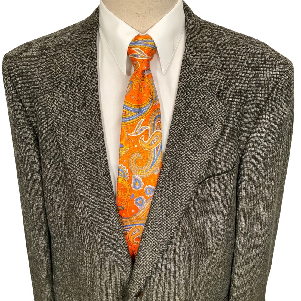 Hart Schaffner Marx Blazer Mens 48L Olive Brown Wool Micro-Check Classic USA VTG